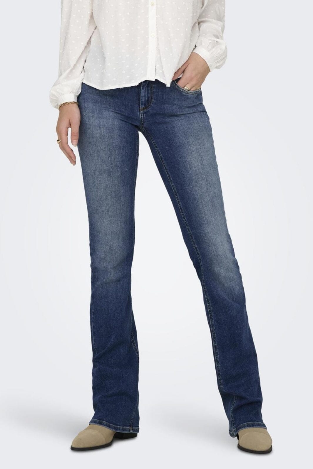 Only - Onlblush Lw Flared Rea1303 - 4425012 Medium Blue Denim Jeans 