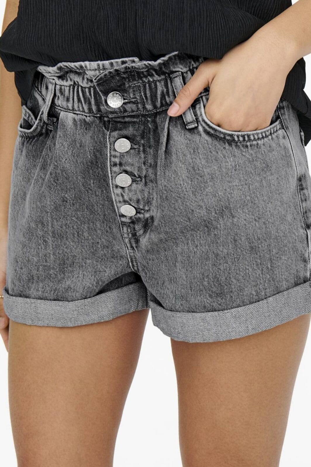 Only - Onlcuba Paperbag Shorts - 3771795 Grey Denim Shorts 
