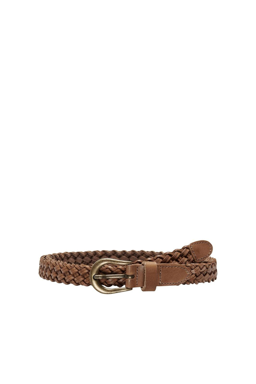 Only - Onlhanna Braided Leather Jeans Belt - 4130197 Cognac Antique Brass Metal