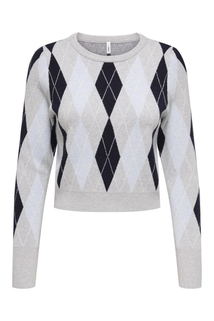 Only - Onlibi Ls Check O-Neck Cc Knt - 4947354 Light Grey Melange Night Sky/Cashmere Blue Mel/Babys B