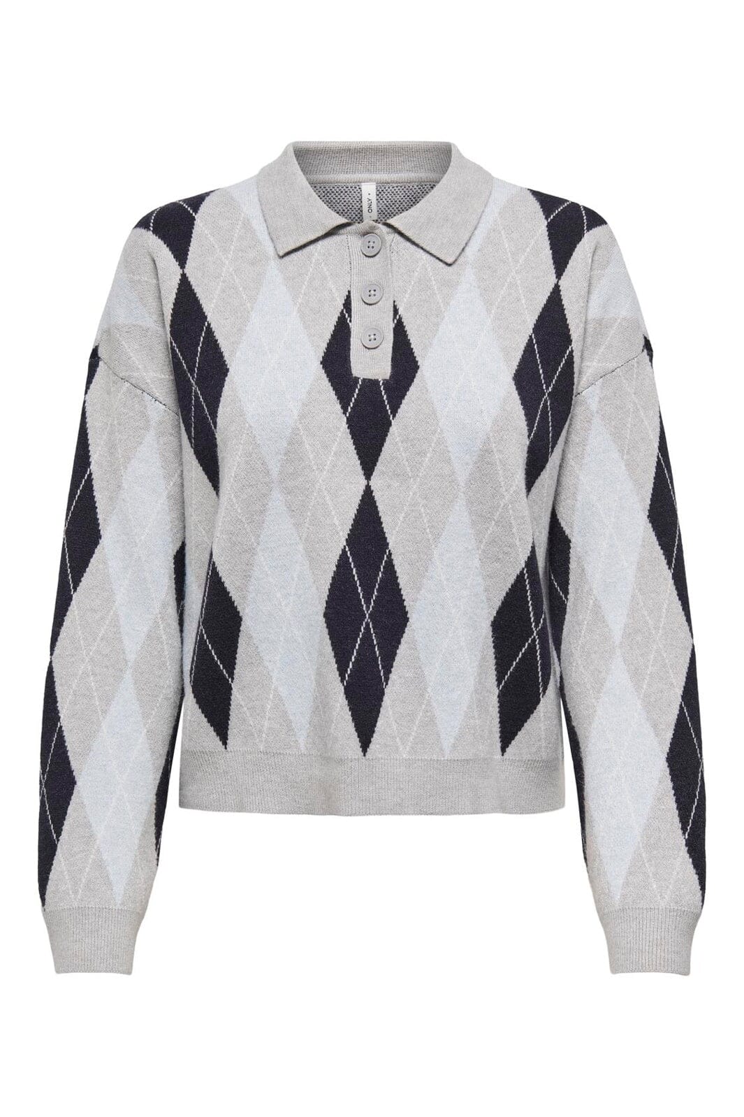 Only - Onlibi Ls Check Polo Cc Knt - 4961940 Light Grey Melange Night/Cashmere Mel/Babys/Dtm Button