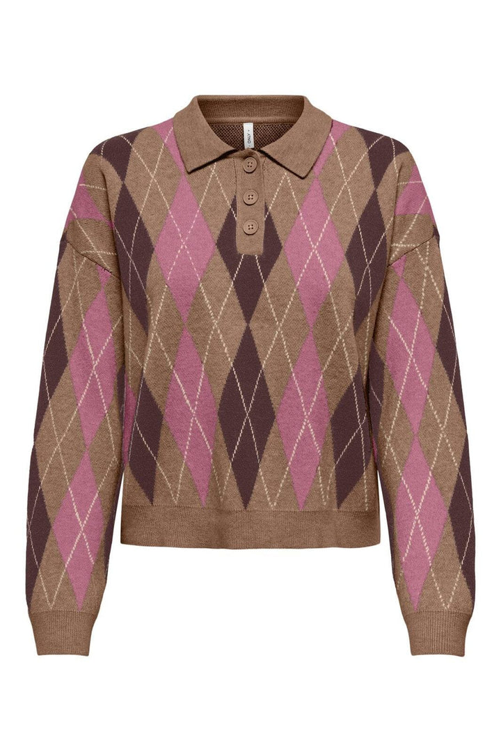 Only - Onlibi Ls Check Polo Cc Knt - 4961968 Toasted Coconut Mel/Decadent/Carmine Mel/Babys/Dtm B