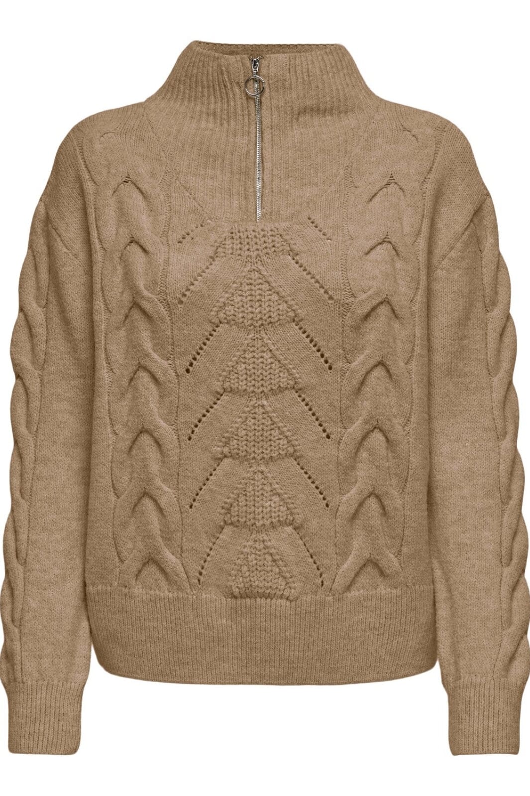 Only - Onlleise Ls Zip Highneck Knt - 4372690 Tannin Melange Strikbluser