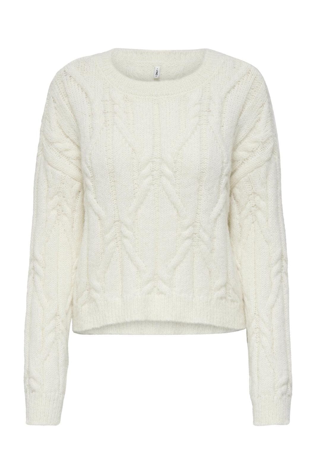 Only - Onllemina Life Ls Cable O-Neck Knt - 4944633 Cloud Dancer