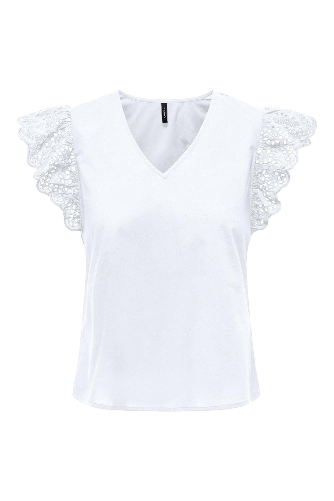 Only - Onllou Life Emb S/S Frill Top - 4428001 Bright White