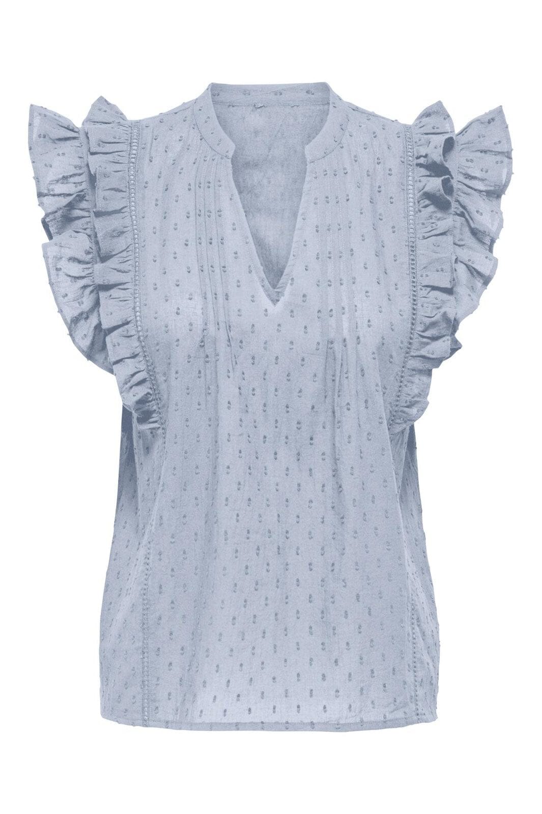 Only - Onlraina S/L V-Neck Ruffle Top Ox - 4925992 Soft Chambray