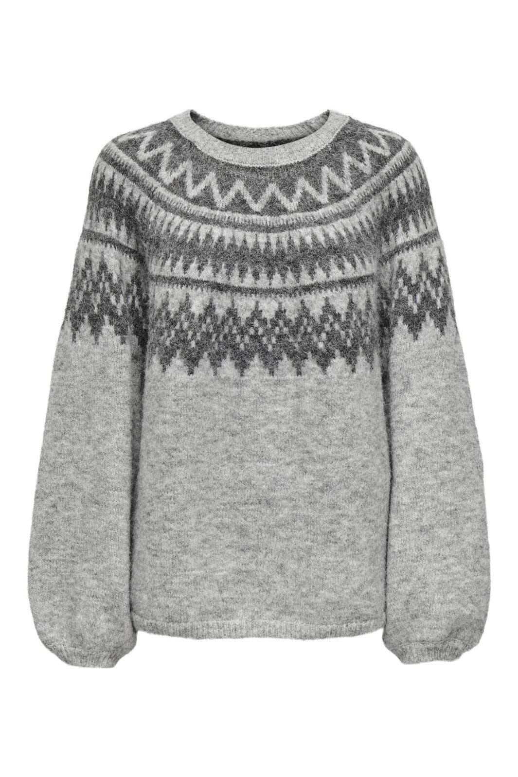 Only - Onlreykja Ls O-Neck Knt - 4806702 Light Grey Melange Dark Grey Melange