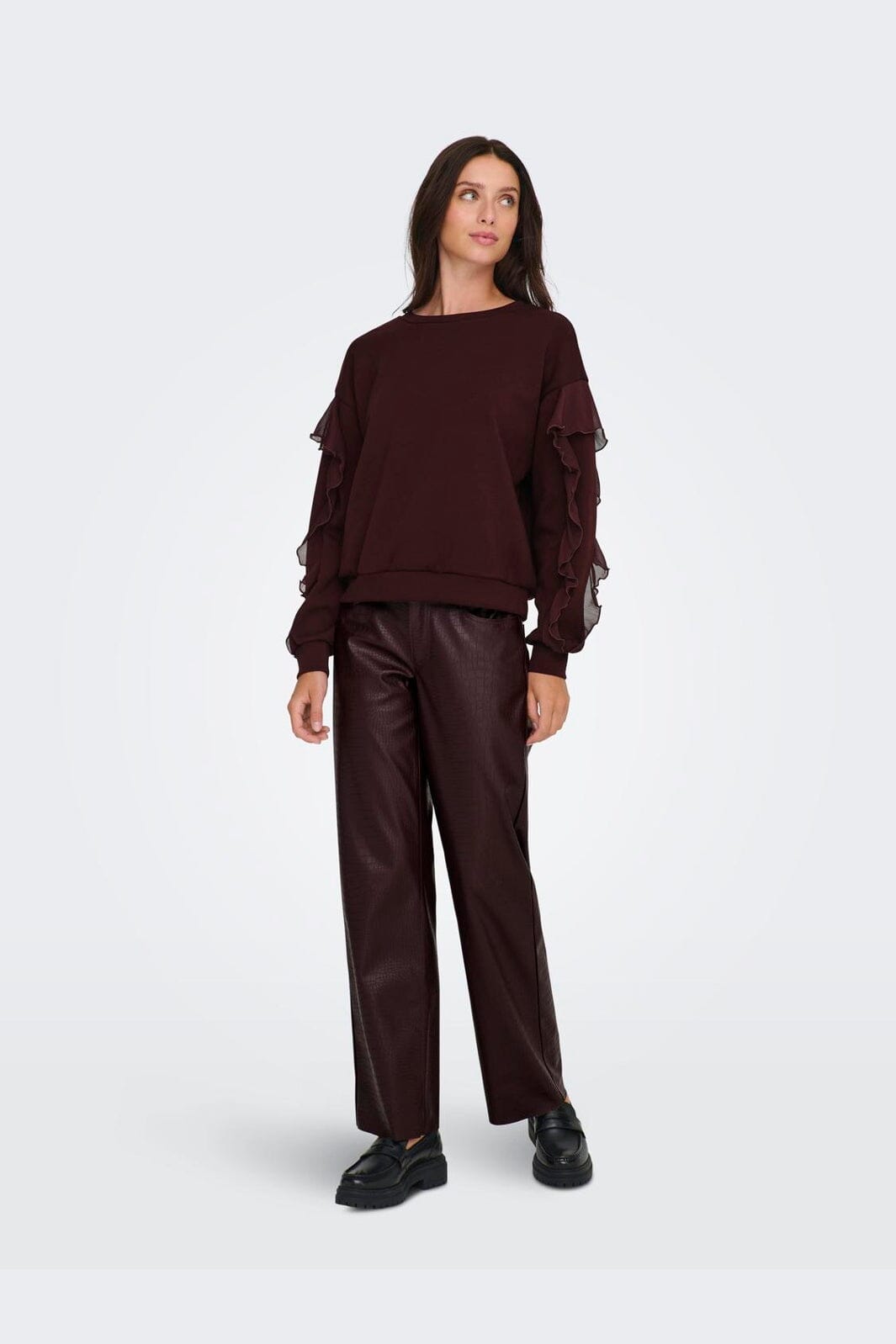 Only - Onlscarlet L/S Flounce Swt - 4910454 Decadent Chocolate