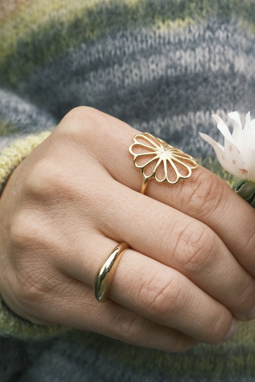 Pernille Corydon Jewellery - Large Rose Earsticks e-537-gp - Gold Plated Recycled Sterling Silver