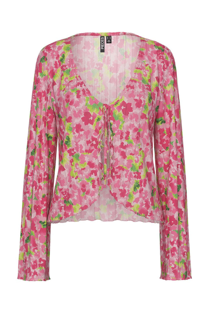 Pieces - Pcamber Ls Tie Top Kca - 4842930 Pink Cosmos Blurry Flowers