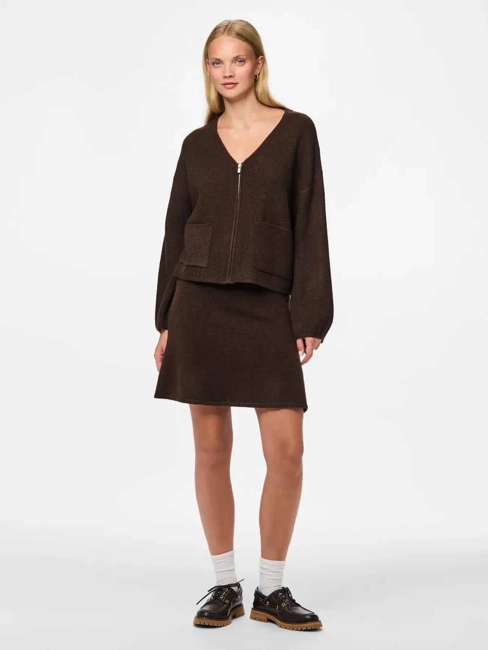 Pieces - Pcjunna Ls V-Neck Knit Cardigan - 4819445 Hot Fudge Melange Cardigans