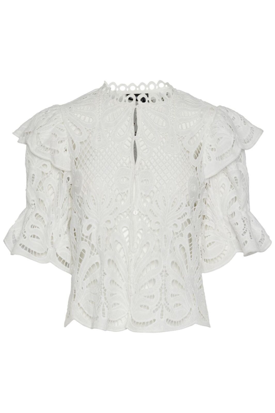 Pieces - Pclykke 2/4 Lace Top - 4579276 Bright White Bluser 