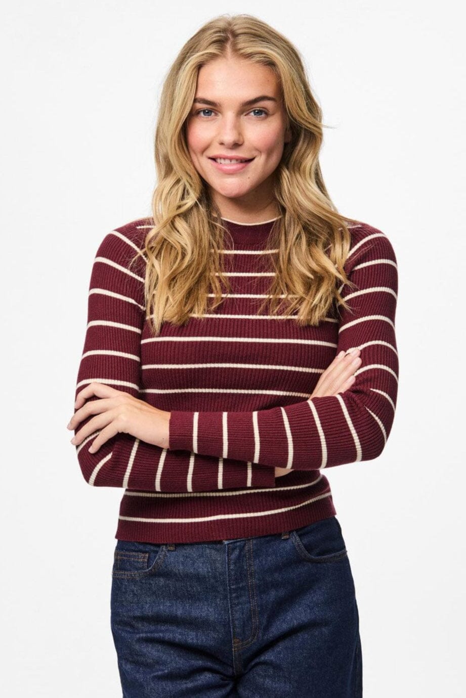 Pieces - Pcmira New Ls O-Neck Knit - 4803165 Tawny Port Birch Narrow