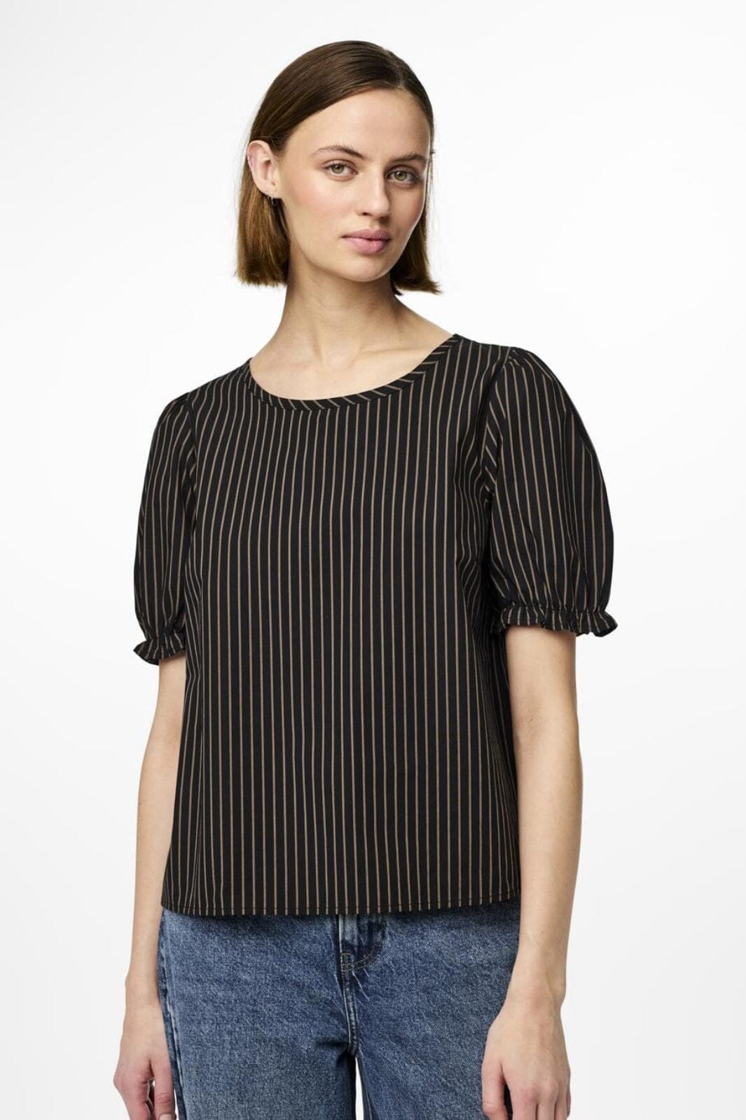 Pieces - Pcpenny 2/4 O-Neck Top Camp Mm - 4586947 Black Fossil T-shirts 