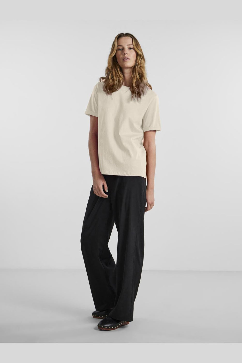 Pieces - Pcria Ss Fold Up Solid Tee - 3591265 Birch