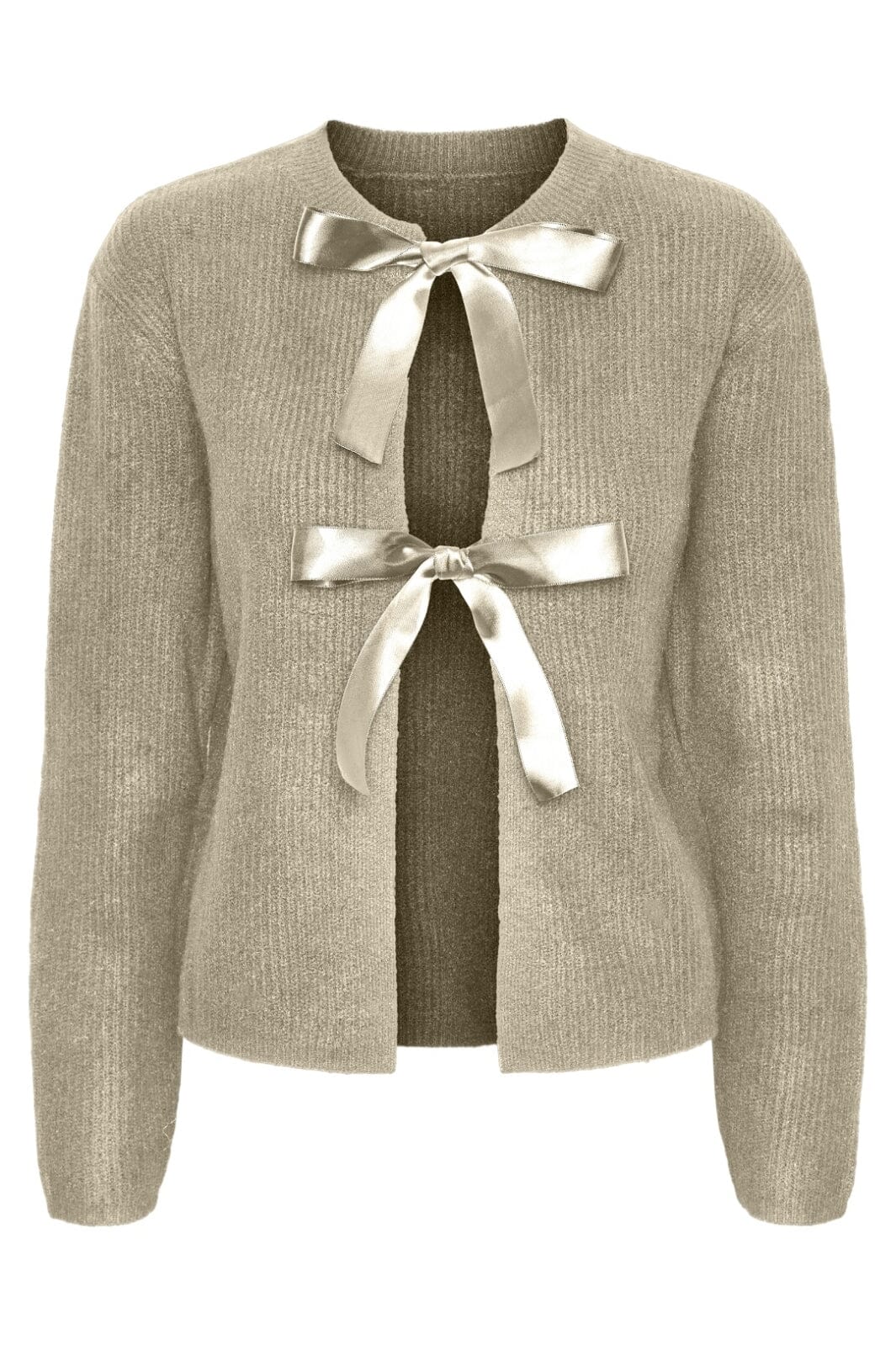 Pieces - Pcrilly Ls Reversible Bow Knit - 4674406 White Pepper Dtm Woven Bow Cardigans 