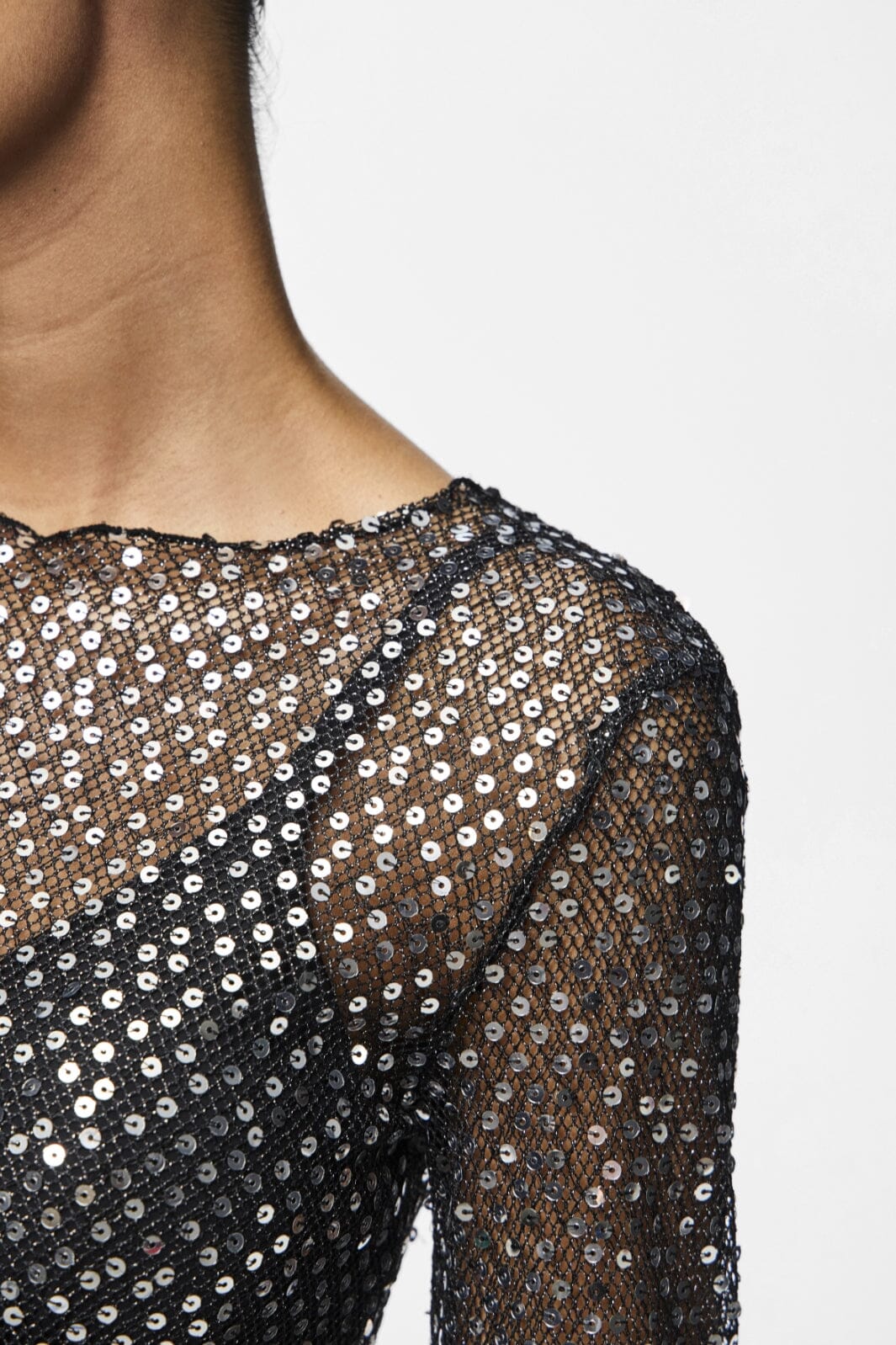 Pieces - Pcrissi Ls Sequins Top - 4610020 Black Silver Sequins Toppe