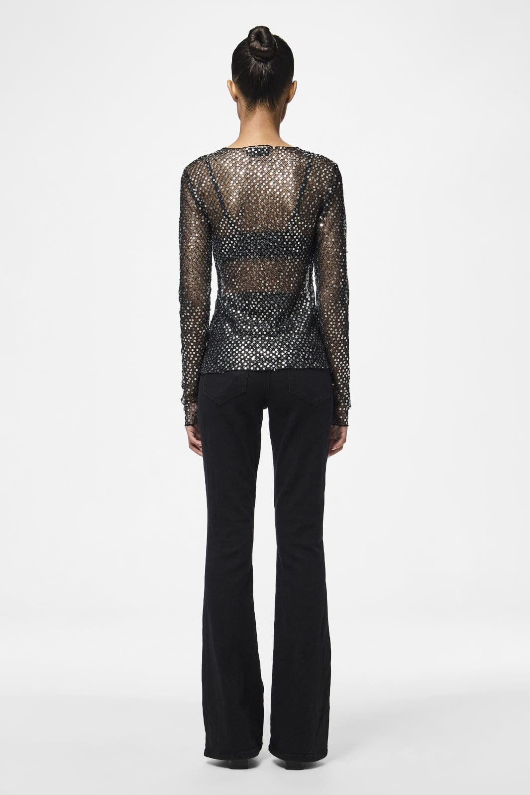 Pieces - Pcrissi Ls Sequins Top - 4610020 Black Silver Sequins Toppe