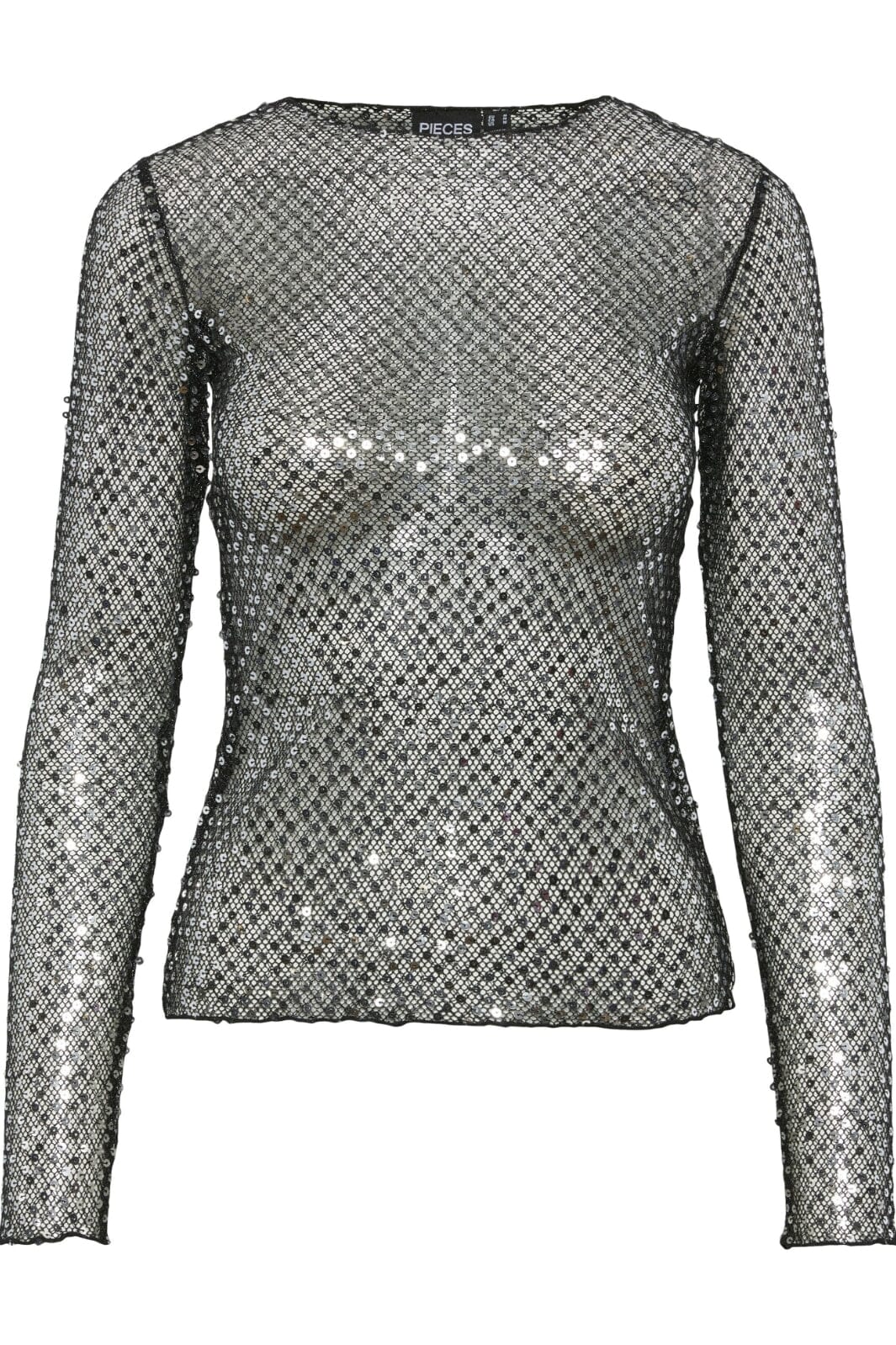 Pieces - Pcrissi Ls Sequins Top - 4610020 Black Silver Sequins Toppe