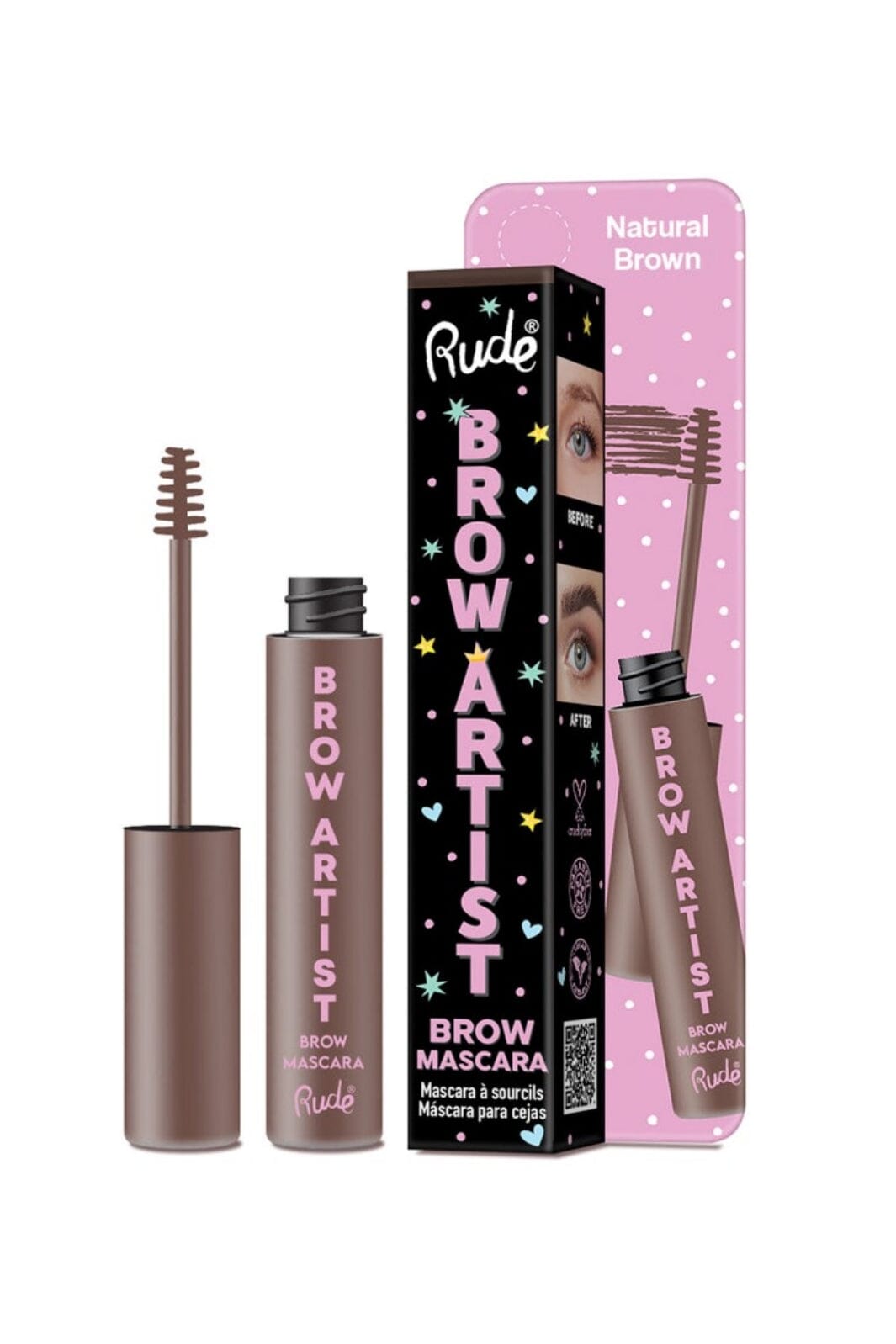 Rude Cosmetics - Brow Artist Brow Mascara - Natural Brown - Øjenbryn 