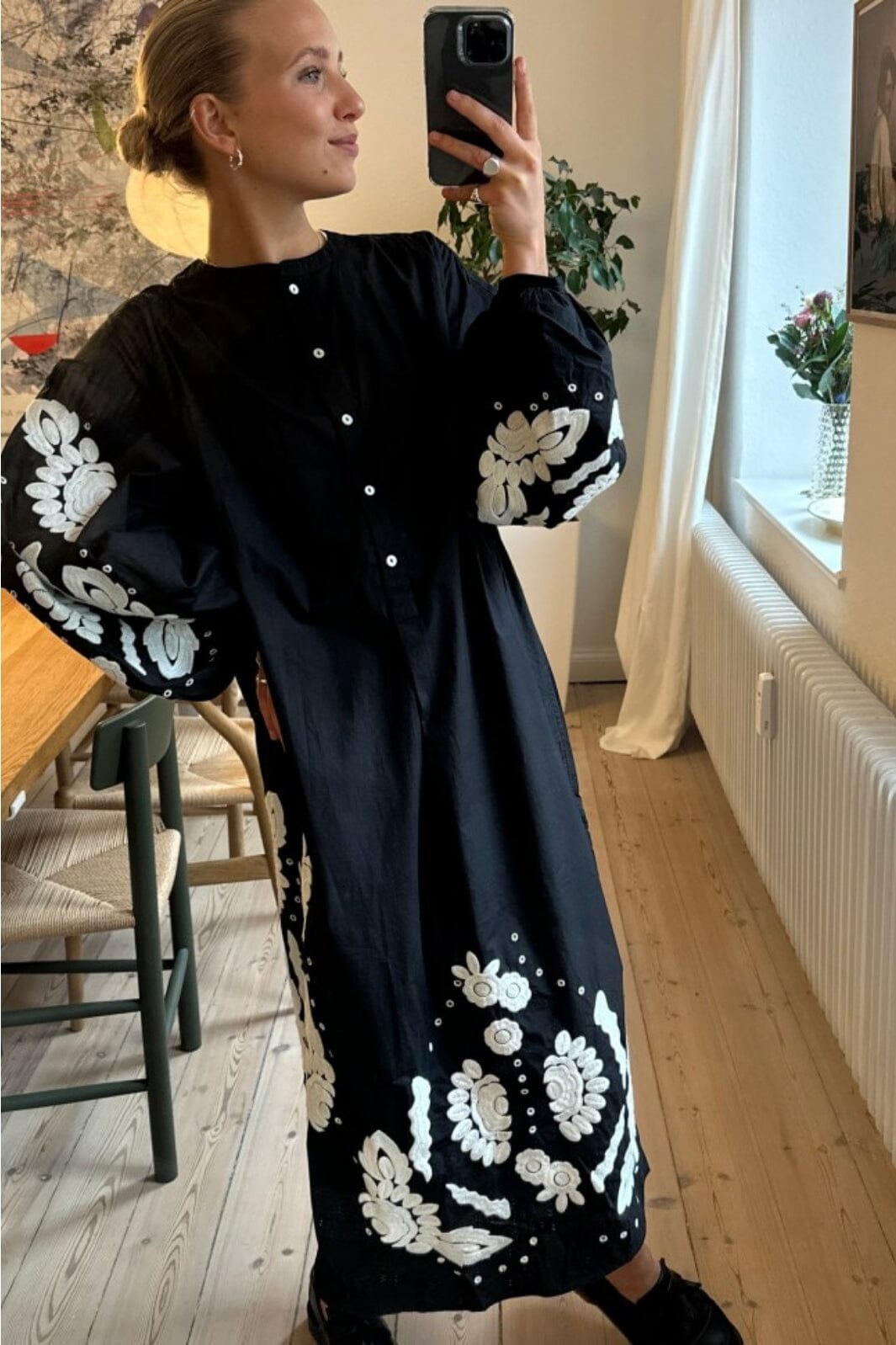 Sissel Edelbo - Rikke Organic Cotton Shirt Dress SE 973.2 - Black W. White Swan Kjoler