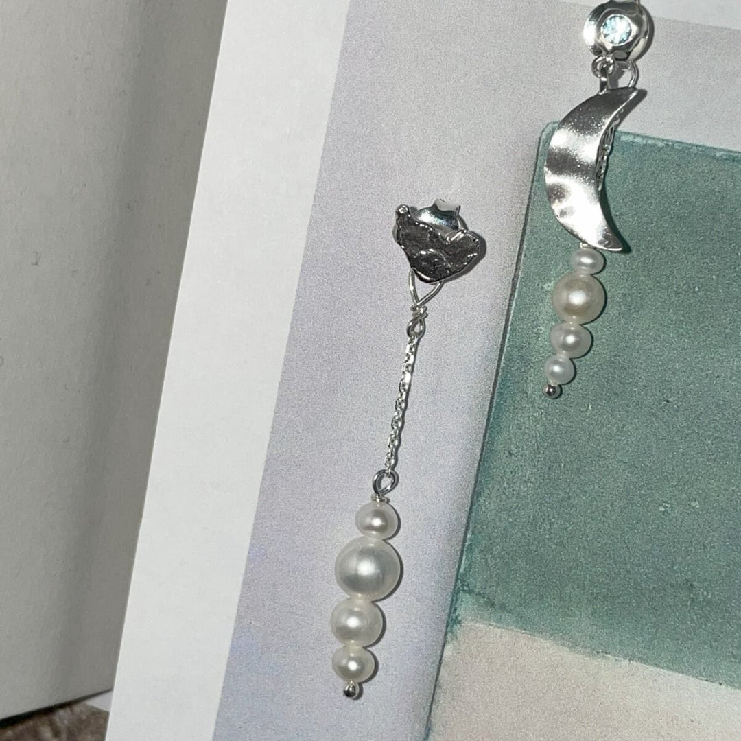 Stine A - Big Dot Bella Moon With Blue Lagune Stone - Silver - 1307-00-Blue Lagune Øreringe