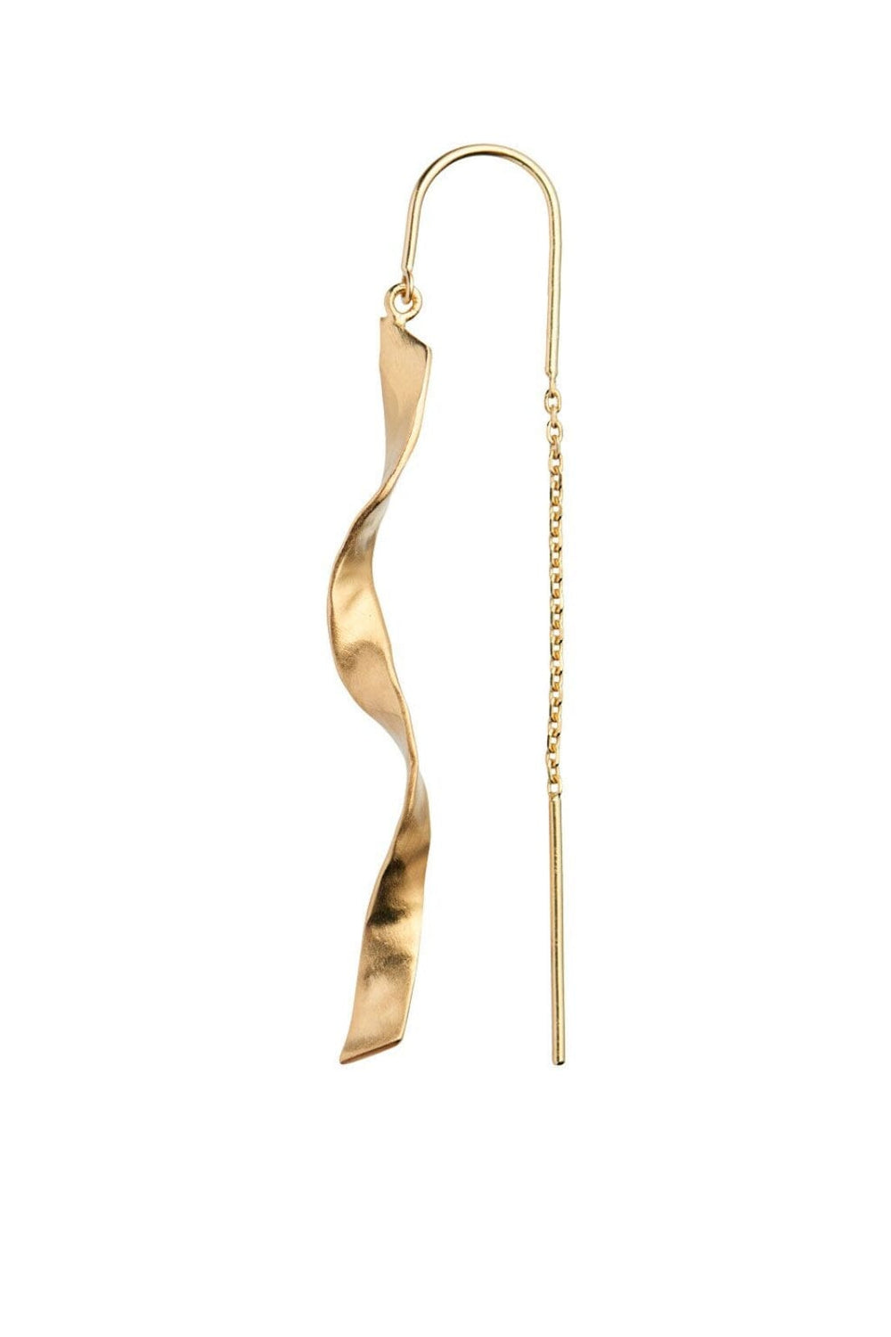 Stine A - Long Twisted Hammered Earring With Chain Gold - 1188-02-S Øreringe