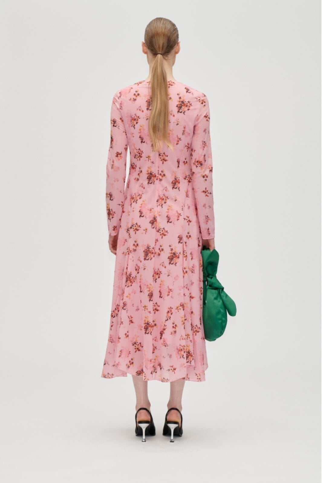 Stine Goya - 2408 Sheer Ruffling Jersey, Long Sleeve Ruffling Midi Dresssg-aw25-d161-2408 - Pink Magnolias