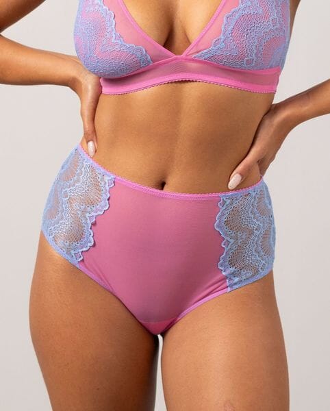 Understatement Underwear - Lace Mesh Highwaist Briefs - Light Blue / Candy Pink Underbukser 