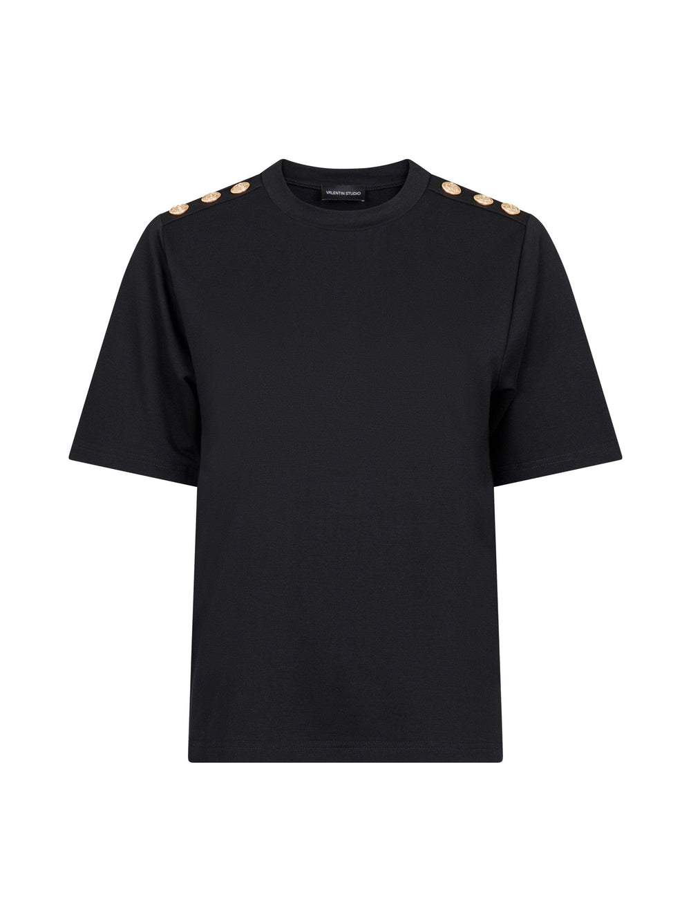 Valentin Studio - Gold Button Casual T-shirt - Black T-shirts 