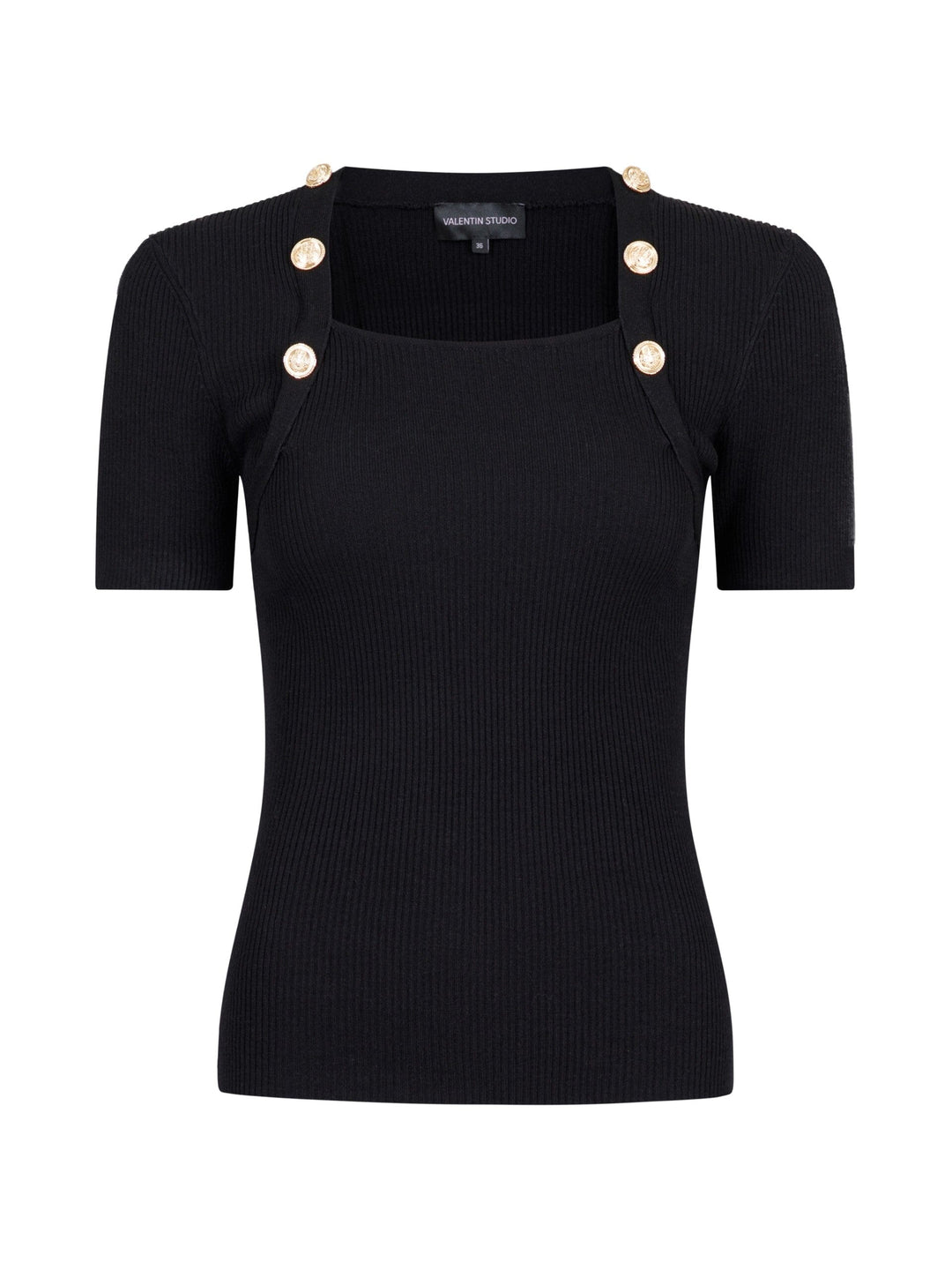 Valentin Studio - Gold Button Knit Tee Square - Black T-shirts 