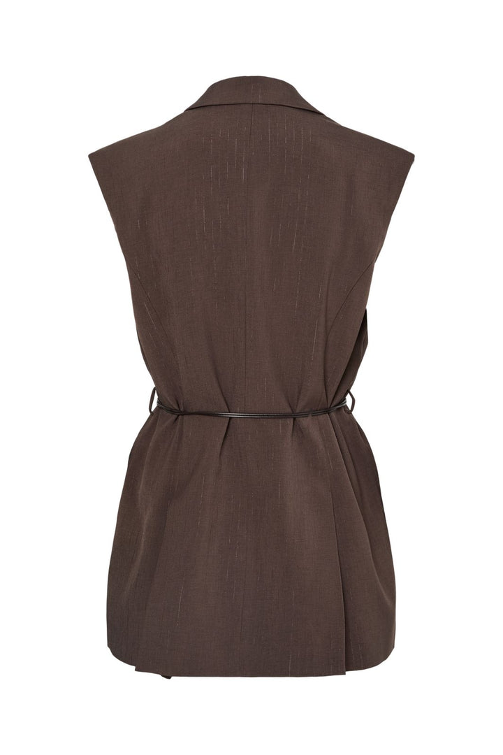 Y.A.S - Yasshimma Waistcoat - 4877080 Chocolate Brown W. Metallic Pinstripe
