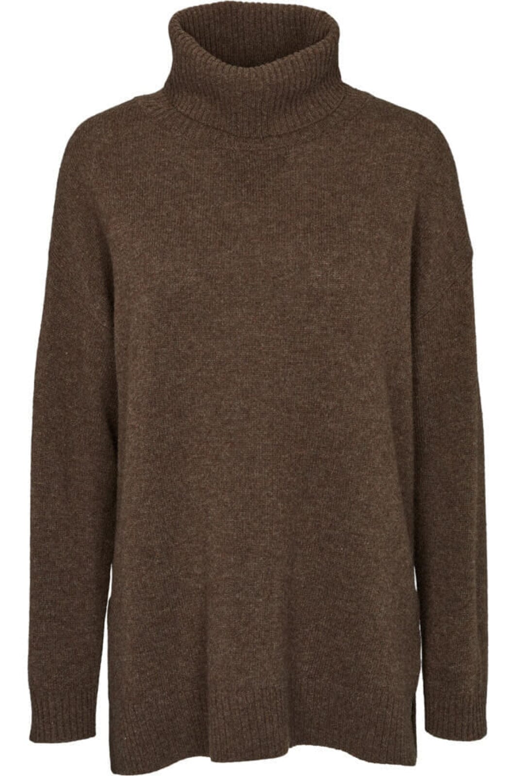 Basic Apparel - Line T-neck - 354 Brown Mel. Strikbluser