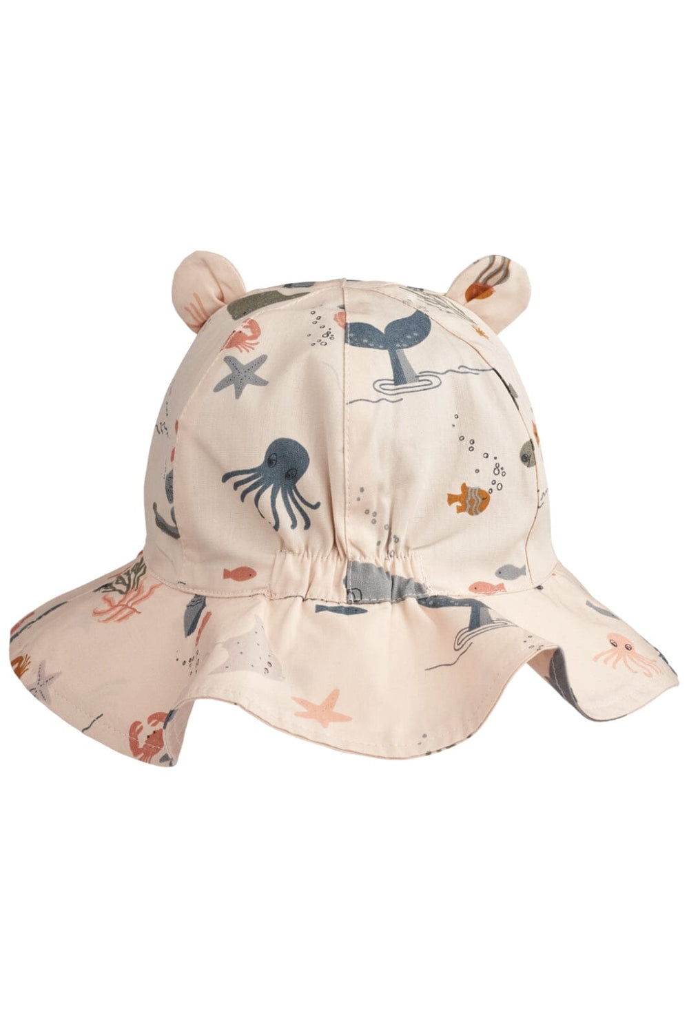 Liewood - Amelia Printed Sun Hat With Ears - Sea Creature/ Whale Blue Sommerhatte & UV hatte 