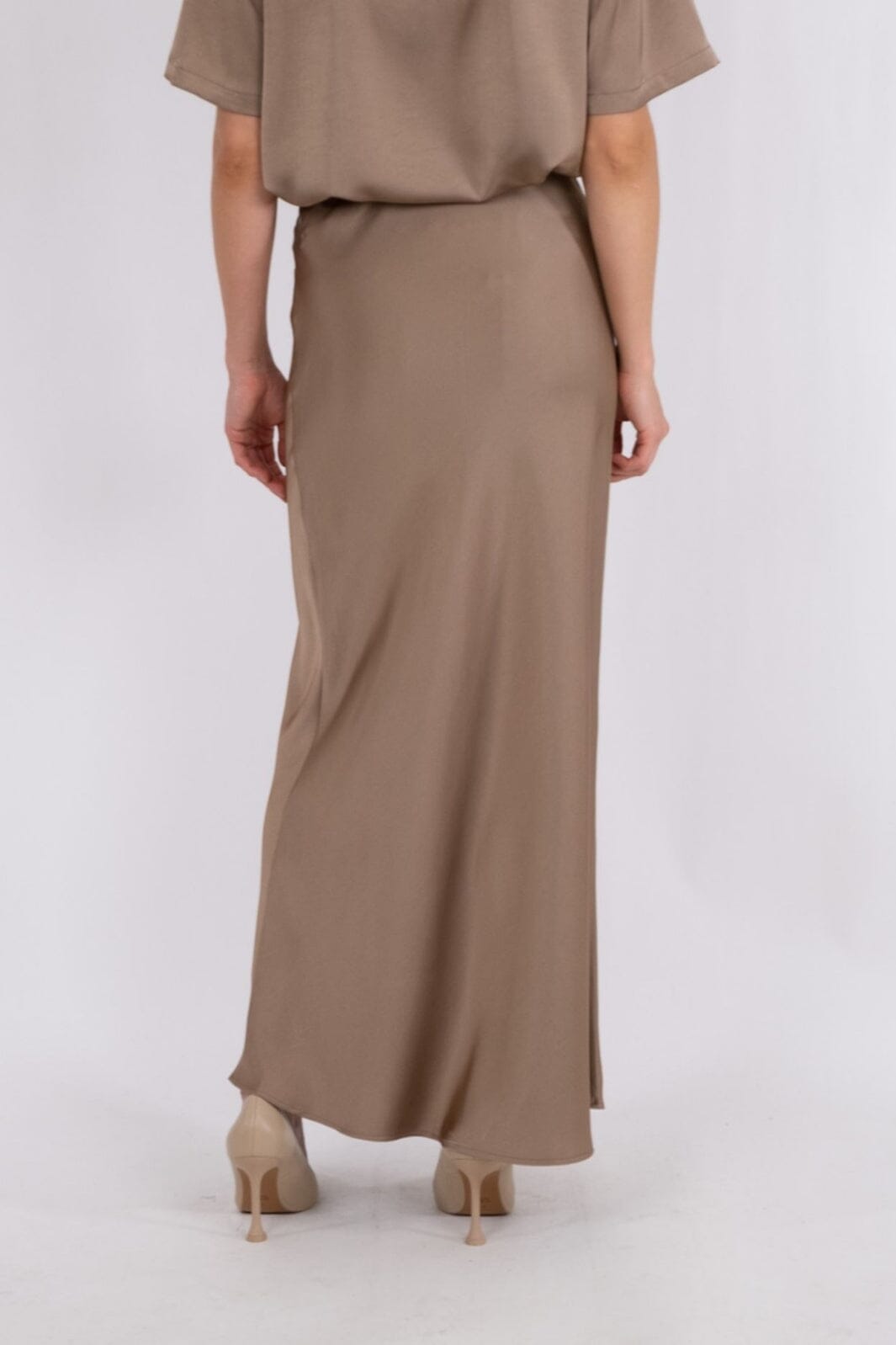 Neo Noir - Vicky Heavy Sateen Skirt - Dark Taupe Nederdele