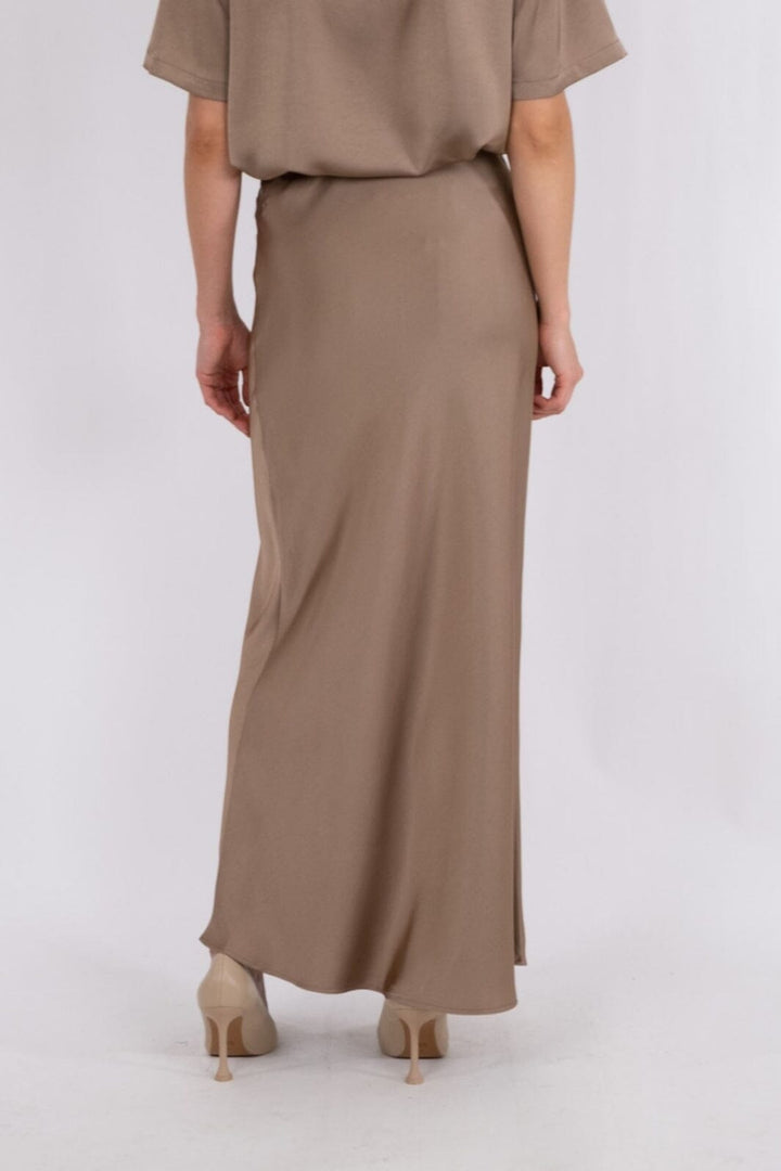 Neo Noir - Vicky Heavy Sateen Skirt - Dark Taupe Nederdele