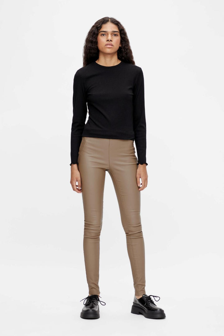 Object - Objbelle Mw Coated Leggings - Fossil leggins