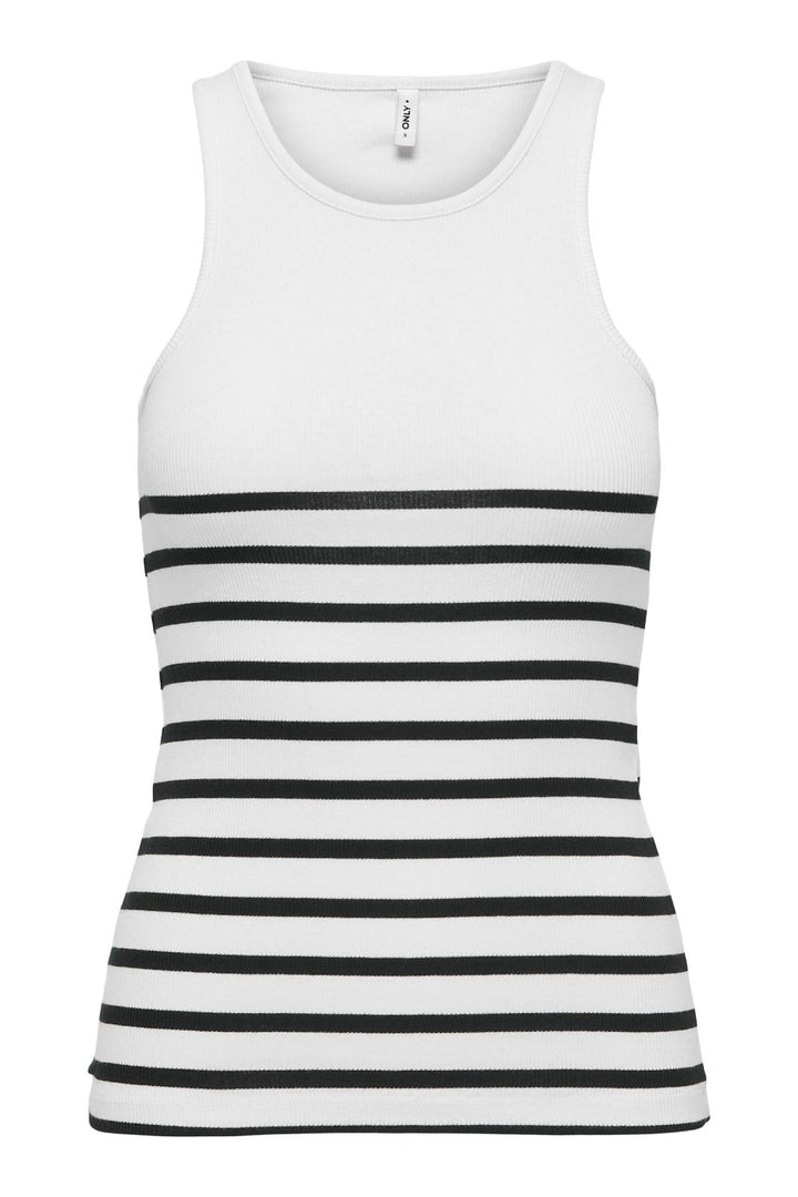 Only - Onlkenya Rib Stripe Tank Top - 4452882 Bright White Black Toppe