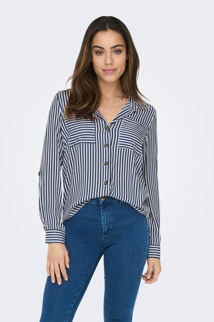 Only - Onlyasmin Shirt L/S - 4117155 Peacoat WHITE Skjorter