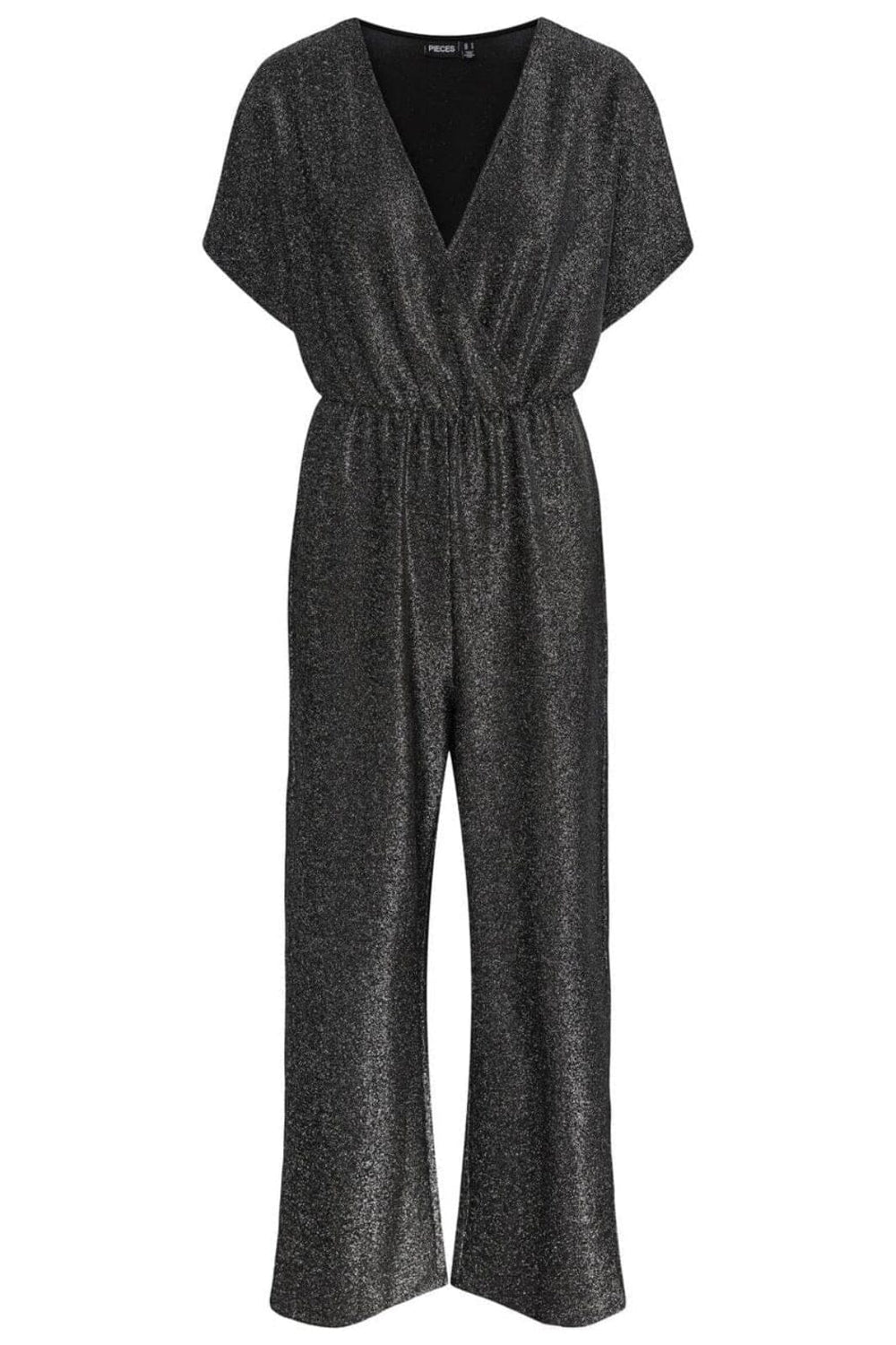 Pieces - Pcserina Ss Wrap Jumpsuit - 4348991 Black Silver Glitter Buksedragter 
