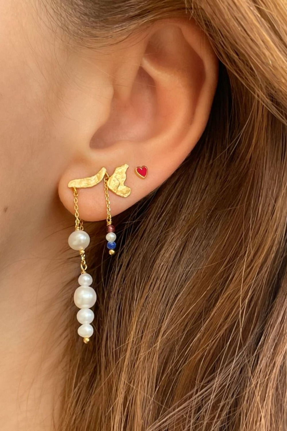 Stine A - Petit gold splash Earring Chains & French Kiss 1306-02 - Gold Øreringe