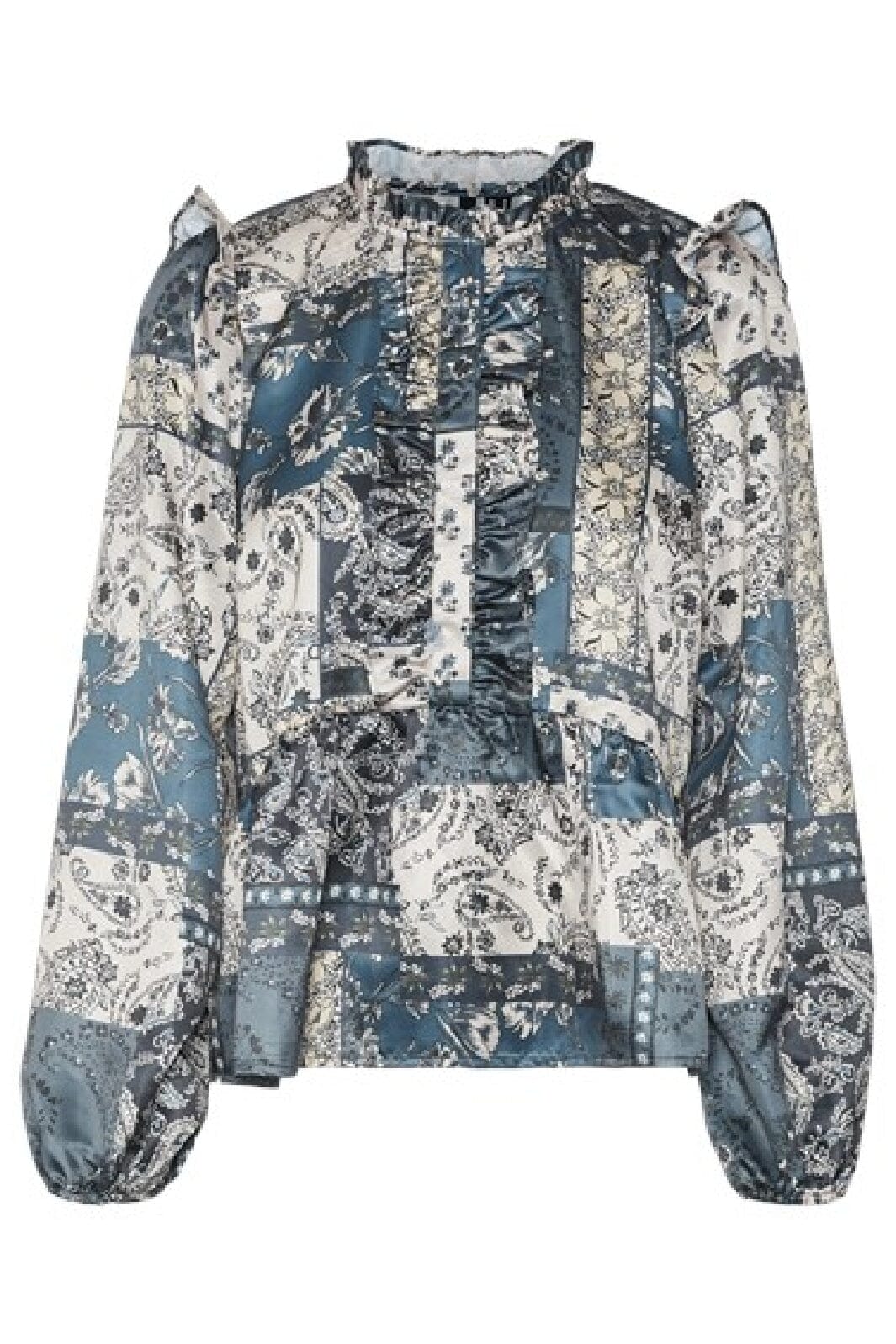 Vero Moda - Vmnavi L/S Frill Midi Top - Birch/Green Plac Bluser