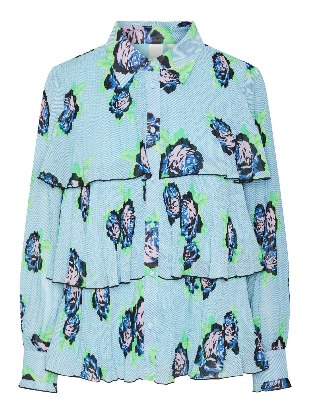 Y.A.S, Yasrosola Ls Pleated Shirt S., Blue Topaz Rosola print