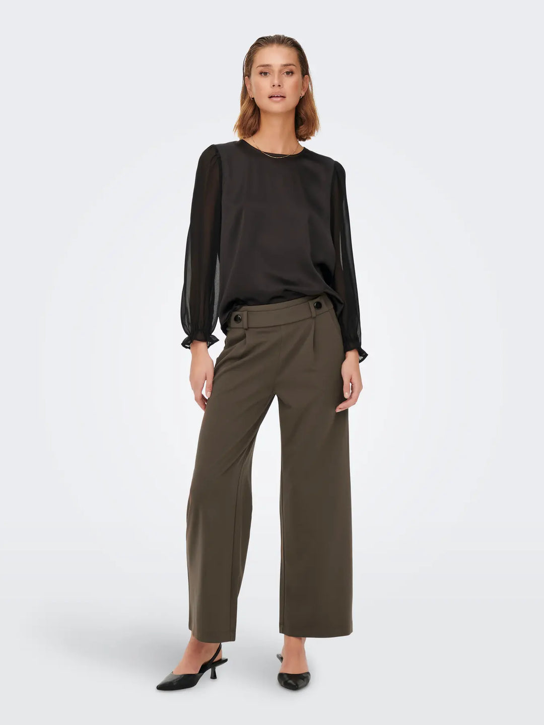 JDY - Jdygeggo Life New Long Pant - 4071962 Chocolate Brown Black Buttons