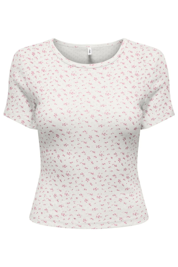 Only - Onlmadison S/S O-Neck Baby Tee - 4969624 Cloud Dancer Vivi Romance Rose