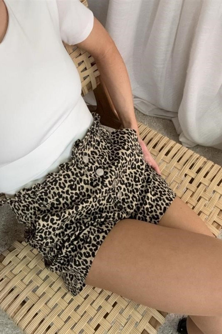 A-bee - Evaelle leopard print cotton shorts ME2911 - Beige Shorts 