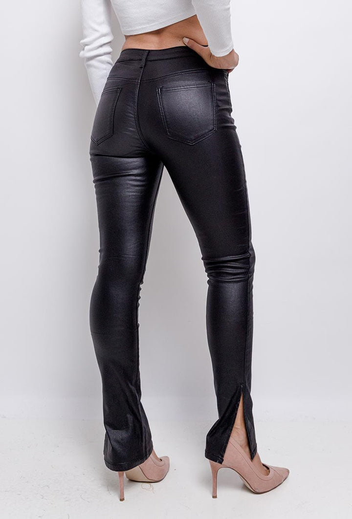 A-bee - Fake Leather Split Pants 7267 - Black Bukser 