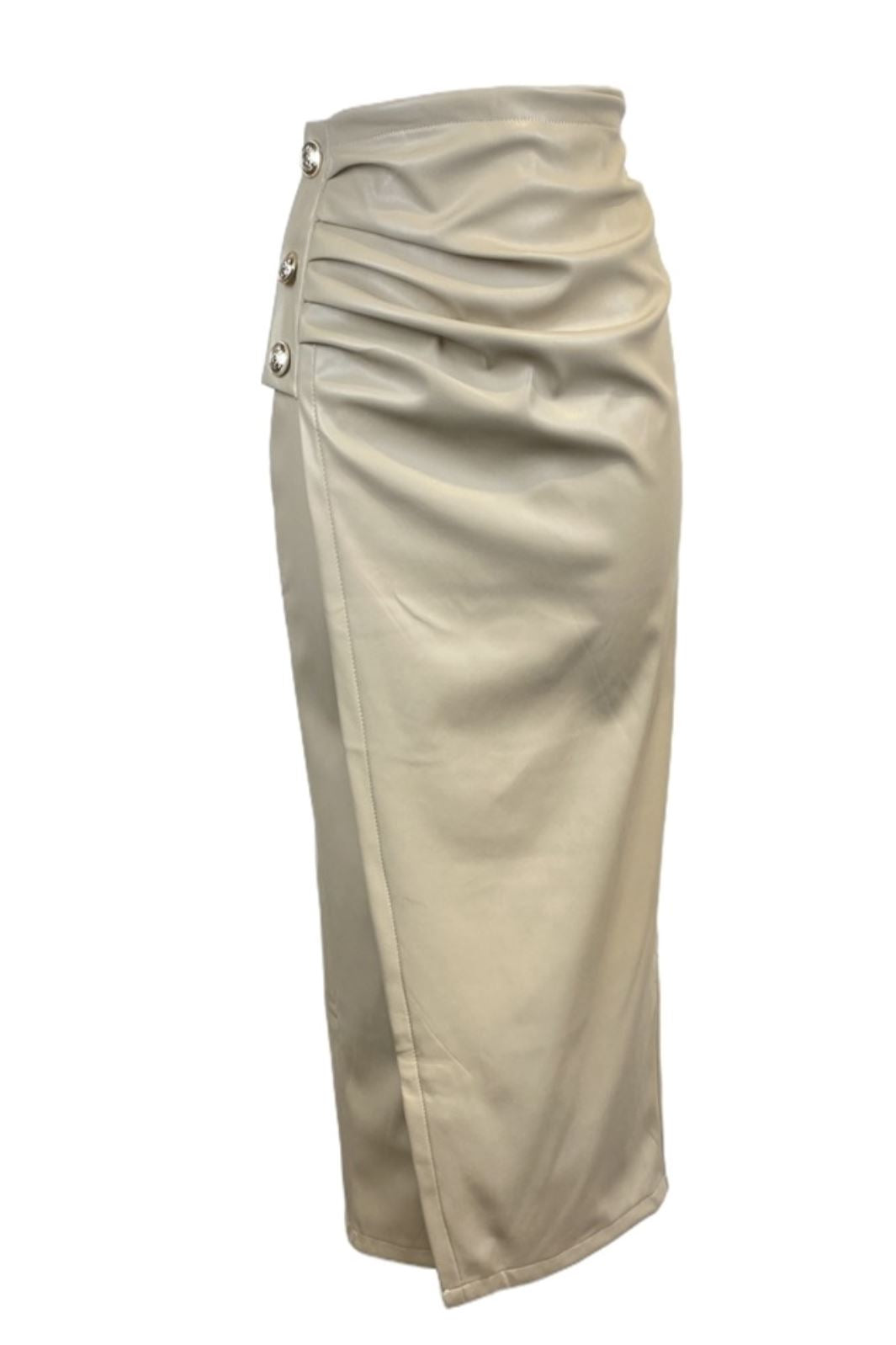 A-bee - Long Fake Leather Skirt 7525F - Beige Nederdele 