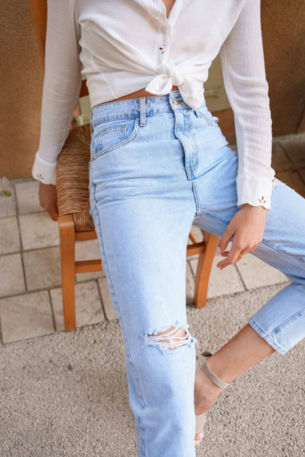 A-bee - Margot ripped mom jeans JD390Y - Light Blue Bukser 
