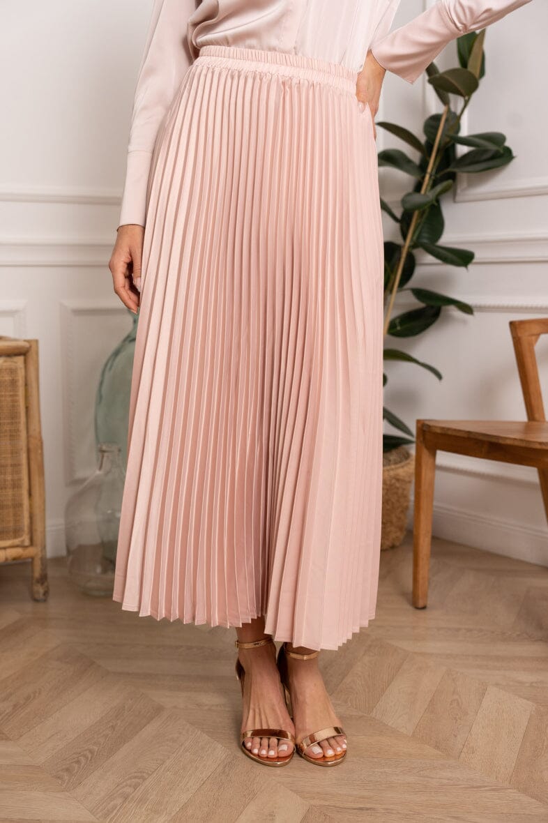 A-bee - Pleated satin skirt CK08176-5 - Old Rose Nederdele 